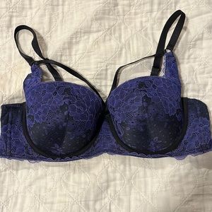 Black push-up bra with purple lace overlay size 42B